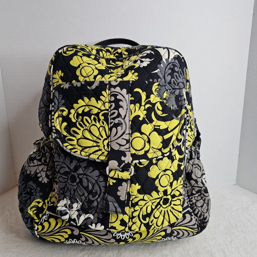 Vera Bradley Backpack Retired Baroque Quilted Floral Pattern Yellow Black White